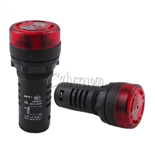 2PCS 220V 22mm AD16-22SM Red LED Flash Alarm Indicator Light Lamp with Buzzer