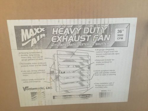 Ventamatic Maxxair 9000 CFM 36&#034; Exhaust Fan w/ Integrated Shutter IF36
