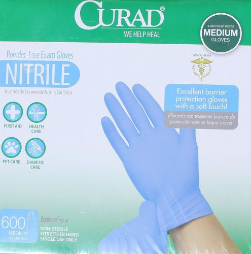 Curad Powder Free Latex Free Medical Grade Exam Glove (Nitrile) Qty 600 Medium
