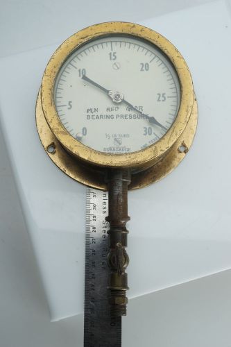 (E) Antique 5&#034; Brass Bearing Pressure Gauge ASHCROFT USA Duragauge STEAM PUNK – Picture 0