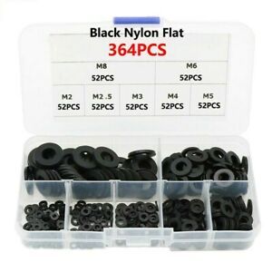 Flat Washers M2-M8 Wear resistance Automotive Set Parts 364Pcs Black New