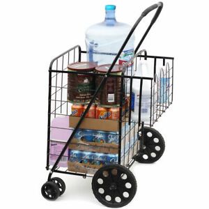 Size Basket with Wheels for Laundry Grocery Trave Folding Shopping Cart Jumbo