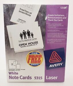 Avery Printable Note Cards, Laser Printers, 50 Cards and Envelopes, 4.25 x 5.5&#034;