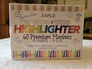 JUVALE Narrow And Wide -60 Pack Highlighters -6 Assorted Colors Chisel Tip
