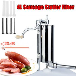 Upgrade 4L 304 Steel Meat Sausage Filler Stuffer Maker Vertical Machine + 8