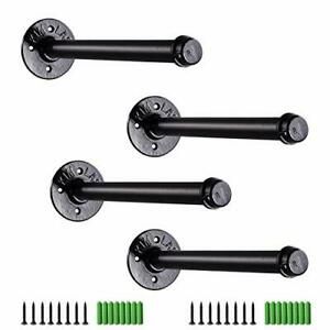 Industrial Pipe Shelf Brackets, 10&#039;&#039; Wall Mounted Iron Supports Rustic