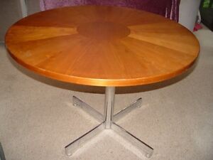 Quality Used 42&#034; Walnut Starburst Top Conference Table - Metal Base