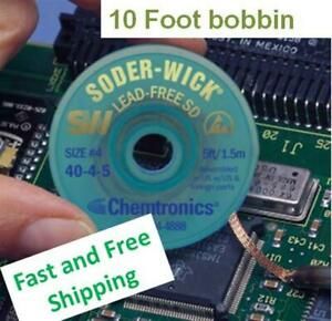 Chemtronics Soder Wick  0.110&#034;  10 foot bobbin   PN 40-4-10      Free Shipping