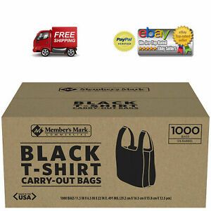 NEW 1000 T-Shirt Carry Out Plastic Bags Recyclable Retail Grocery Shopping BLACK