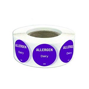 Dairy Allergen Labels 1.5&#034; - Allergies Food Rotating Labels Round Circle Dots -