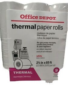 Thermal Paper Rolls Office Depot 2 1/4&#034; x 85&#039;  White  Pack Of 9 Multipurpose New