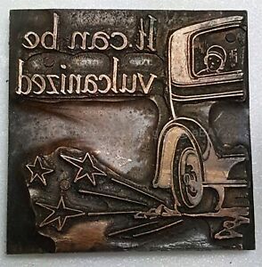 antique PRINTERS CUT LETTERPRESS AUTOMOBILE FLAT TIRE can be vulcanized metaL