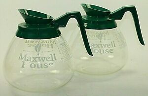 Lot of 2 Maxwell House Coffee Carafe Pot Green Decaf Glass Schott 3503 Hot Brew
