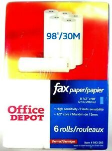 Fax Paper Office Depot 6 New Rolls, High Sensitivity 8.5” x 98’ x 1/2” Thermal