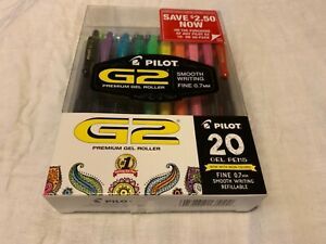 Pilot G2 pack of new 20 Color Gel Pens .7 mm Fine Point Premium Gel Roller