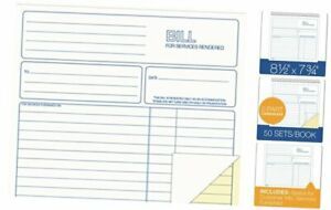 2-Part Carbonless Bill for Services Rendered Book, 8.5 x 8.25 Inches, 1 White