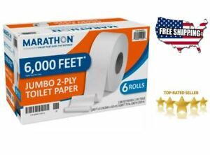 Marathon Jumbo Roll Toilet Paper, White, 6 Rolls/Case **FREE SHIPPING**