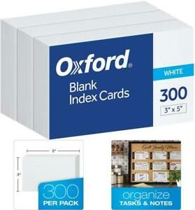 Oxford Blank Index Cards, 3&#034; x 5&#034;, White, 300 pack (10013)