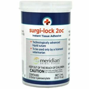Meridian Surgi-Lock Tissue Adhesive Pet Livestock Veterinary Wound Care 2cc