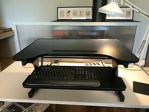 Sit Stand Desktop Convertor  Two Level Platform Black Easy Lift Air Struts 