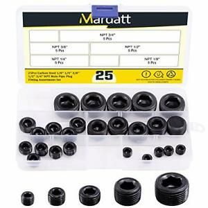 NPT Plug Set Pipe Plug Assortment Kit Carbon Steel Male Thread Internal 25Pcs