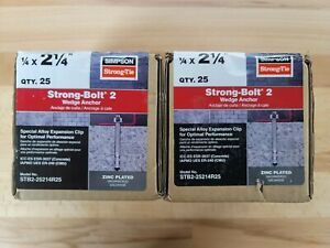 Simpson Strong-Tie 1/4&#034; x 2-1/4&#034; Strong-Bolt 2 Wedge Anchors STB2-25214R25 50 pc