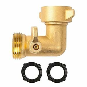 90 Degree Garden Hose Adapter with Shut Off Valves, 3/4&#034; Solid Brass Garden 1