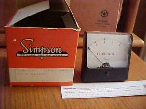Simpson mod 1327 3 rectangular inch meter reading 0-1 mA DC open-Box