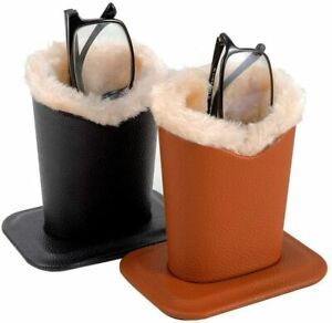 Eyeglass Holder Stand, PU Leather Glasses Holder Case Velvet Plush Lined...