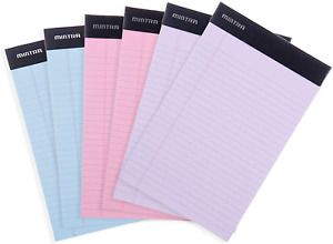 Mintra Office Legal Pads - BASIC PASTEL 6pk, 5in X 8in, NARROW RULED - 50 Sheets