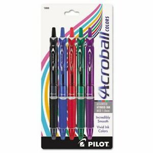 Pilot Hybrid Pen, Colored Ink Black/Blue/Green/Purple/Red, 5 Pens (PIL31820)