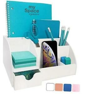 Office Desk Organizer Acrylic, with Drawer, 9 Compartments, All in One White