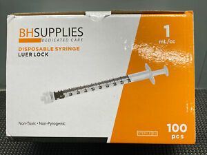 Disposable syringe Luer-lock 1ml/cc needle 100pcs No Needle BH Supplies