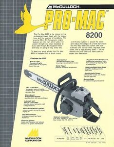 Equipment Brochure Ad - McCulloch - Pro Mac 8200 Chain Saw - 1992 (E4571)