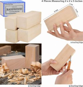 Basswood Carving Blocks - 4 Piece Wood Kit with 2&#034; x x 5&#034; Large...