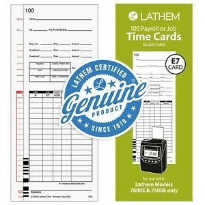 Lathem Universal Payroll/Job Time Cards, Double-Sided, For Lathem 7000E / 750...