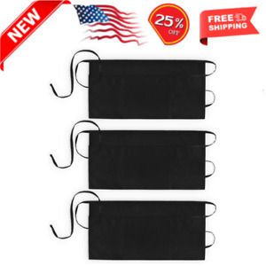 Waist Aprons 3 Pockets Waitress Server Waiter Apron for Women Men Black 3 Pack