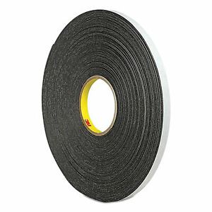 3m 4466 Double-Coated Foam Tape, 1&#034; Core, 1&#034; X 5 Yds, Black 074446615