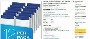 Ampad 20-208 3&#034; x 5&#034; Narrow Perforated Writing Paper White 12 pads 50 sheets NEW