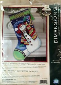 New Happy Snowman Stocking Needlepoint Kit-16&#034; Long Stitched In Wool &amp; Thread
