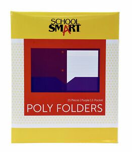 School Smart Two-Pocket Poly Folder with Three-Hole Punch, Purple, Pack of 25