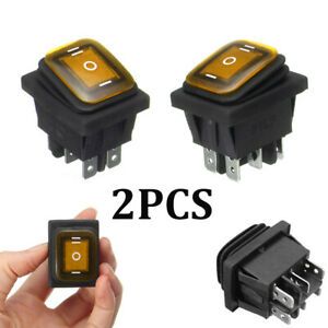 2 Waterproof 3-Position Rocker Switch Amber LED ON/OFF/ON 6-Pin DPDT AC 10A/250V