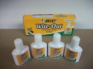 Pack of 4 Bic Wite Out Correction Fluid Extra Coverage
