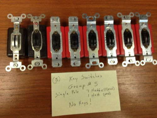 LOT OF (8) HBL1221L Hubbell AND A&amp;H KEY Switches &#034;USED&#034;