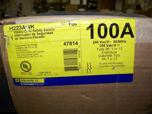Square d heavy duty safety switch fusible 240 vac/v 50/60 hz 100 amp # h223awk for sale