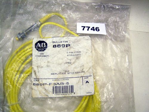 (7746) allen bradley 3 pin pico str. cable 889p-f3ab-5 for sale