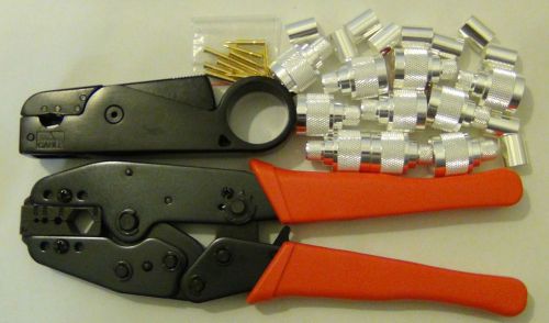 Rg-214 pro 3-blade metal cable stripper+ crimper tool+10 n male silver connector for sale
