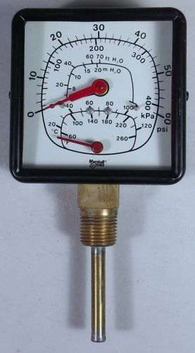 Marshalltown pressure &amp; temperature gauge/gage 0-60 psi &amp; 60-260 f 1/2&#034; npt new for sale