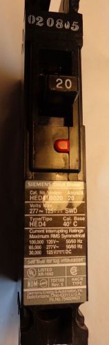 Siemens single pole 20 amp 277V breaker HED41B020