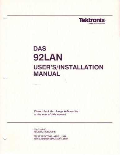 Tektronix (Tek) DAS9200 92LAN Ethernet Interface Instruction Manual, 070-7245-00